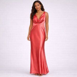 Vince Camuto Satin Cowl Neck Maxi Dress in Coral